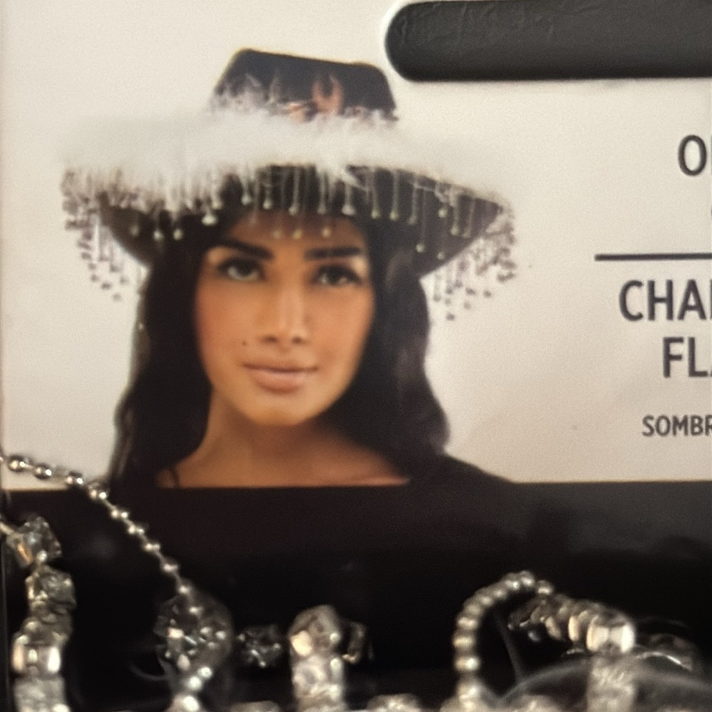 Black flame felt cowboy  hat  White Faux Fur Trim and dangling rhinestones - Picture 10 of 11